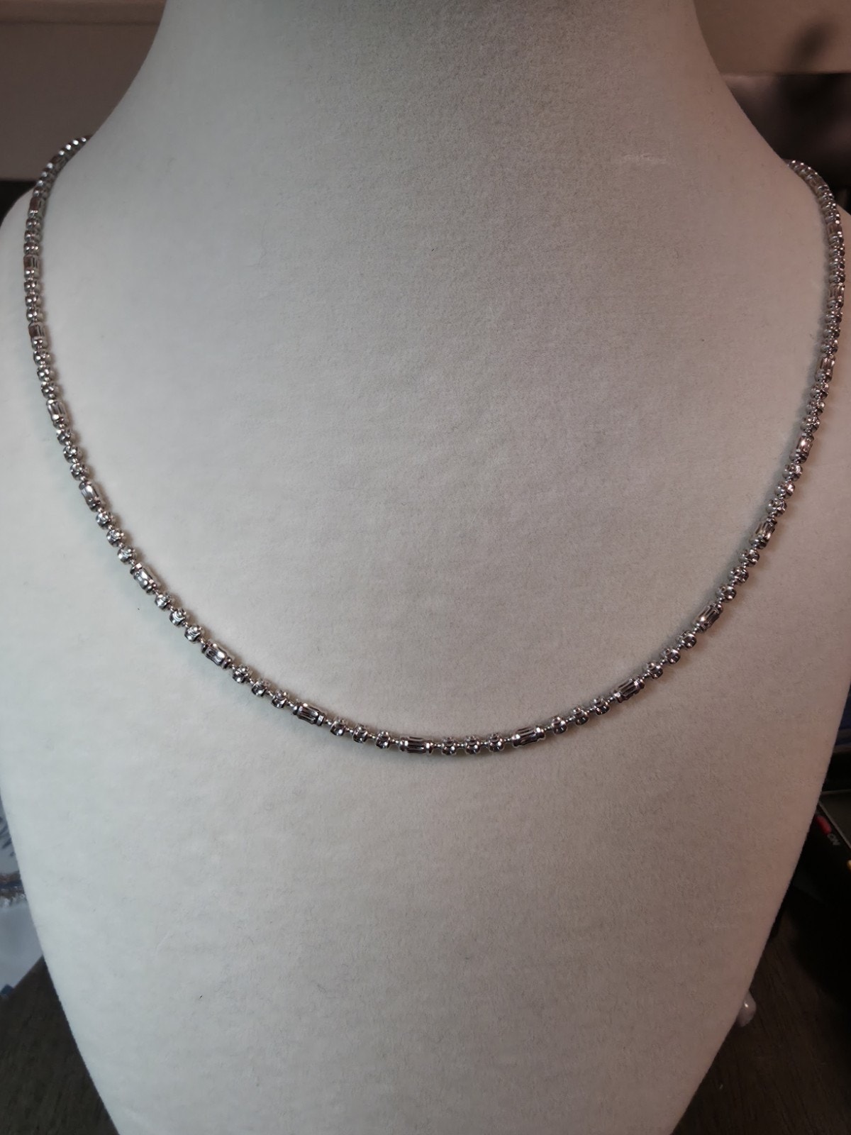 Station Barrel Chain 24" & 8" Braclet Combo 2.4mm 925 Silver W/Rhodium Finish
